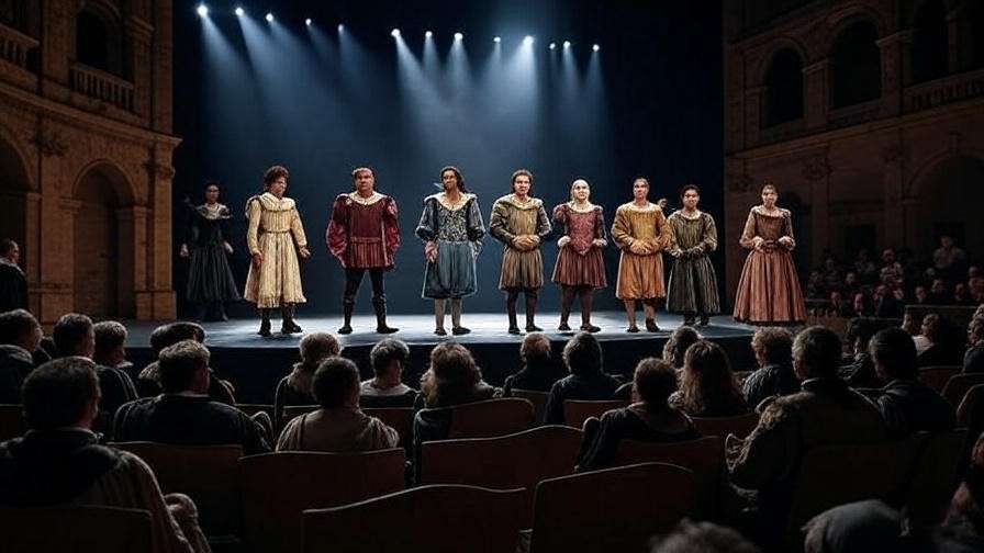  Elizabethan theater stage depicting Shakespeare's Romeo and Juliet performance for poetic foundation insights.