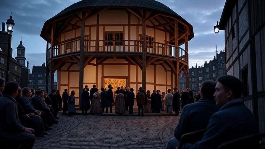 Reconstruction of Shakespeare's Globe Theatre highlighting Elizabethan stagecraft elements