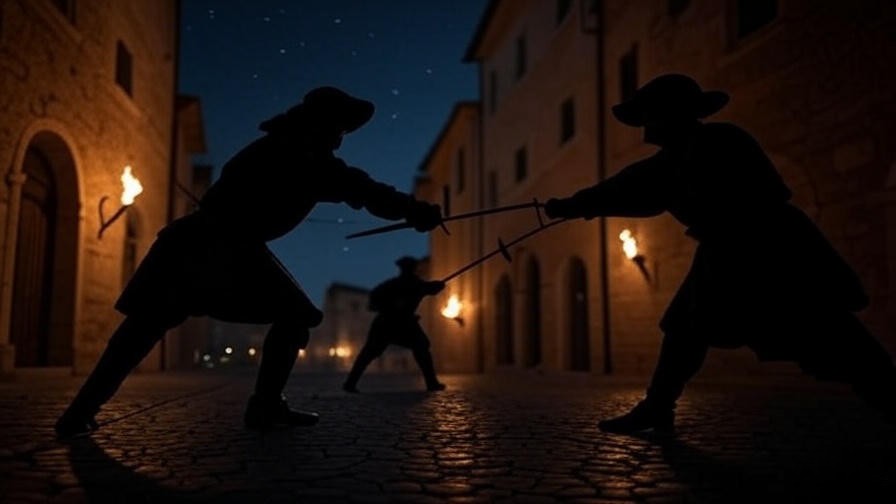 Dramatic clash between feuding families in Verona streets from Romeo and Juliet plot overview