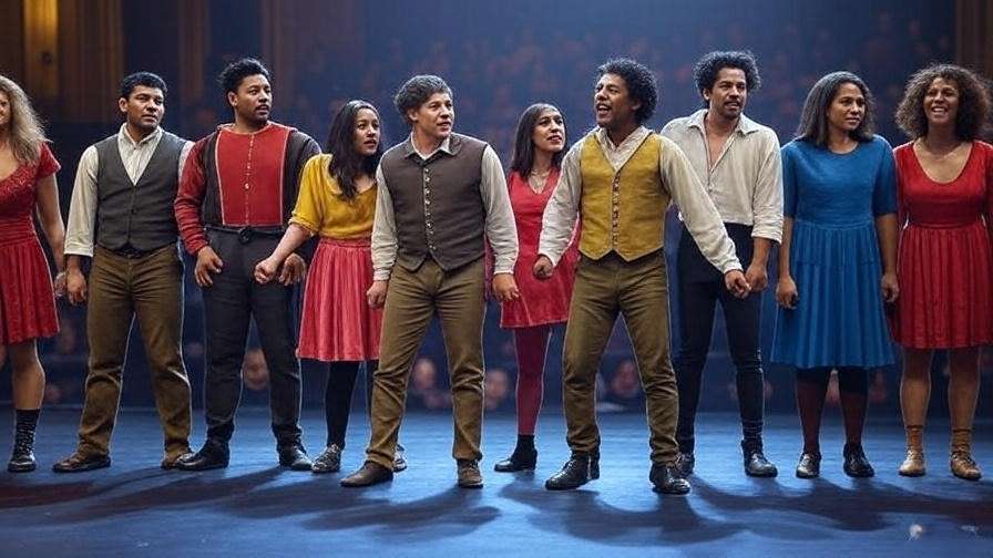 Diverse actors performing inclusive choreography with a wheelchair user in a Shakespearean theater