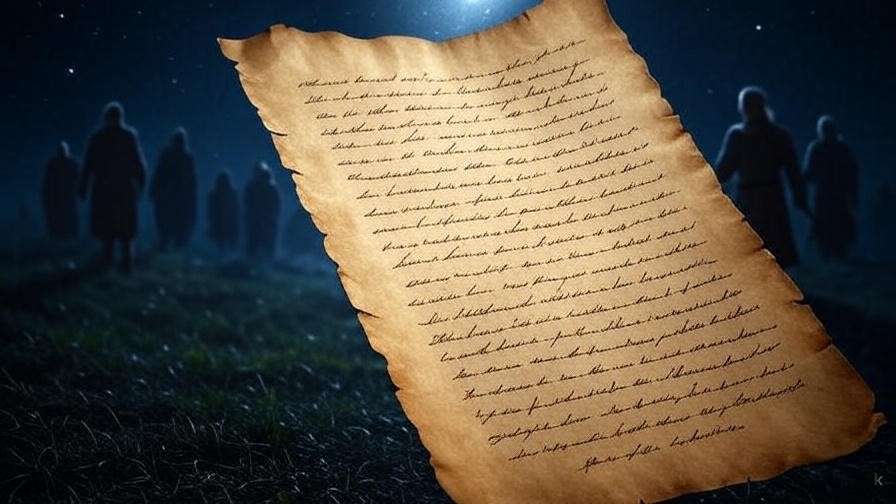 Parchment sonnet under starry sky representing Romeo and Juliet prologue for tragic love analysis