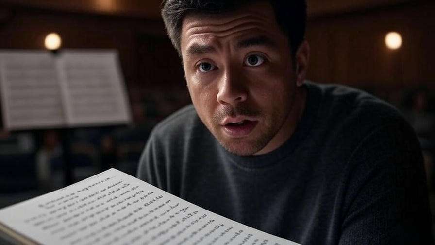 Actor rehearsing Shakespearean dialogue with emotional focus