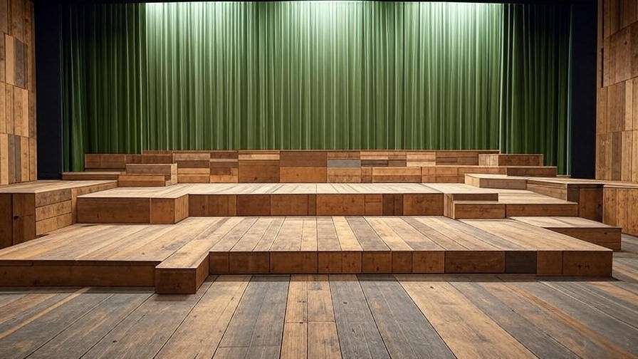 Sustainable theater set with reclaimed wood and eco-friendly fabric props