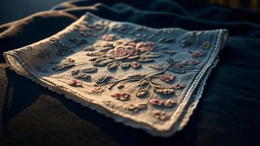 Close-up of an embroidered handkerchief symbolizing drama in Shakespeare’s Othello