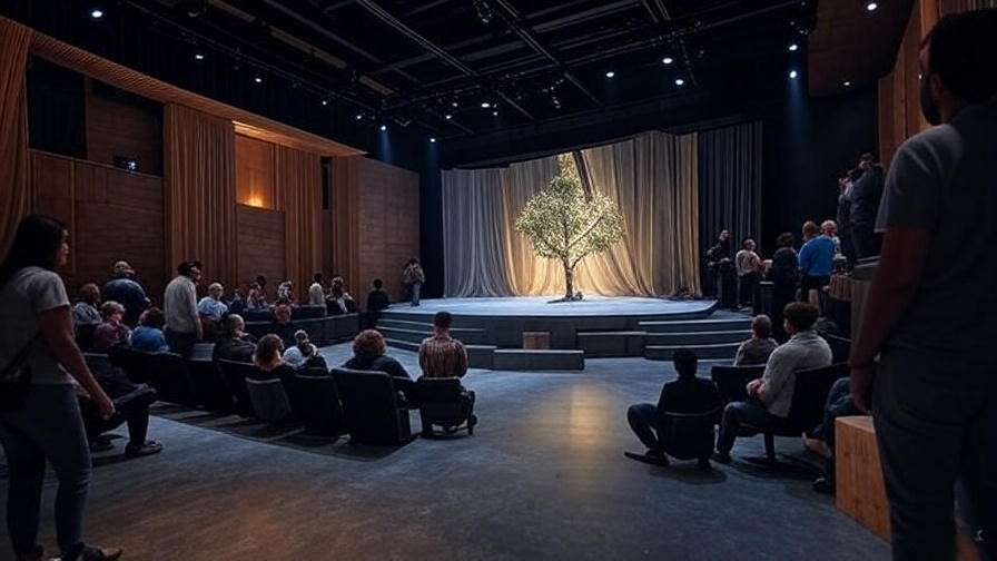 Modern immersive theater with Shakespearean thrust stage and audience interaction