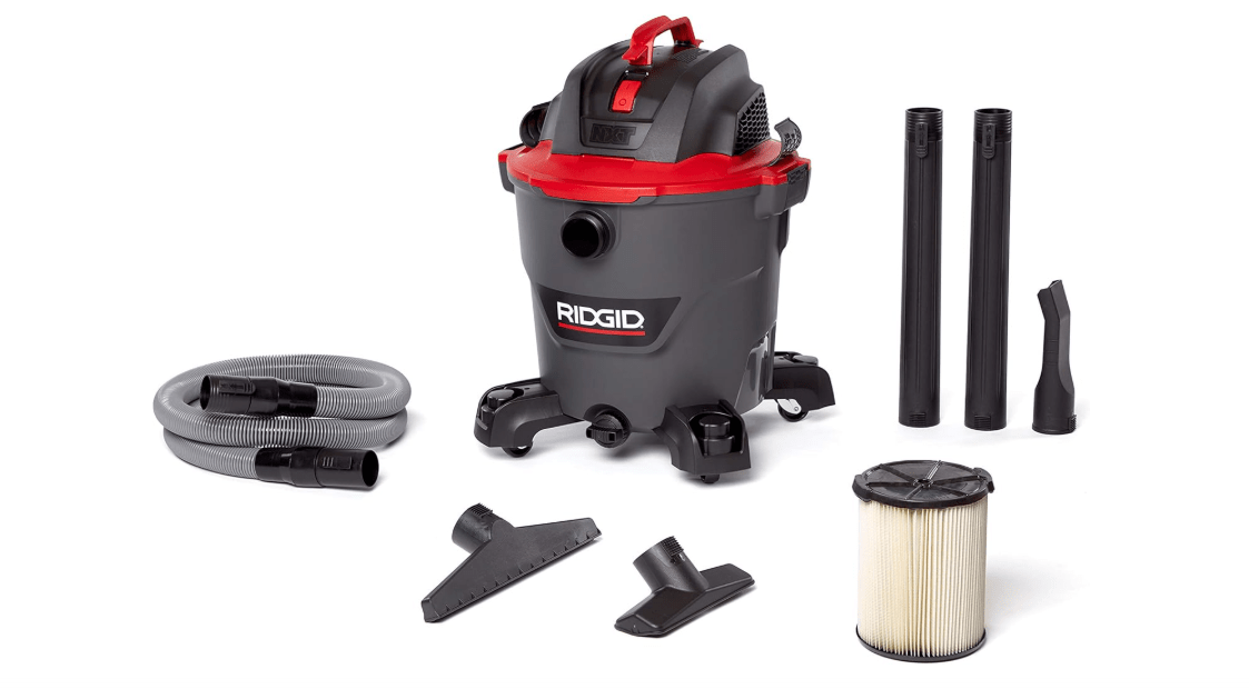 RIDGID 62703 RT1200 NXT 12-Gal. Wet Dry Shop Vacuum with Casters, 5.0 Peak HP Motor, and Pro Locking Hose,Dark Gray and Red