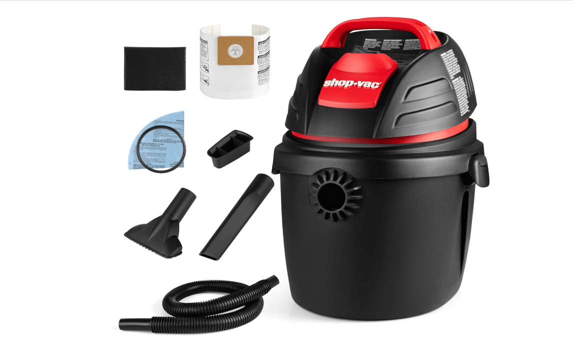 Shop-Vac 9303511 2.5 Gallon Wet Dry Vacuum, 2.5 Peak HP, 1.25 Inch Diameter x 4 Foot Hose, 12 Ft Cord Length, Wall Mounted, Includes Filters, Ideal for