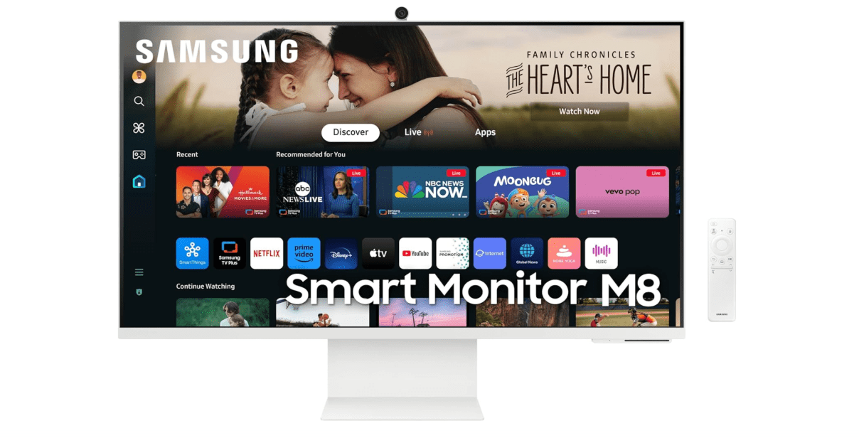 SAMSUNG 32-Inch M8 (M80D) Series 4K UHD Smart Monitor with Streaming TV, Speakers, HDR10+, AI Upscaling, USB-C, Ergonomic Stand, SlimFit Camera, Gaming Hub