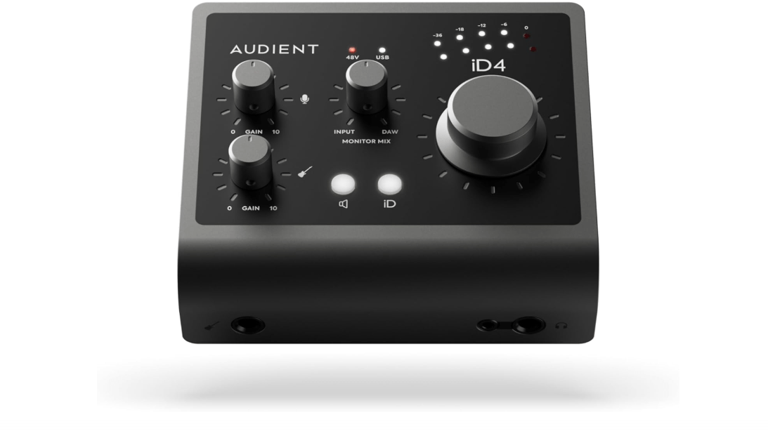 Audient Audio Interface iD4 MKII, Class A Console Microphone Preamp (High Speed USB-C, Monitor Mix and Monitor Panning Function, 2 Headphone Outputs,
