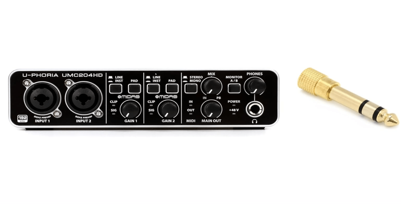 Behringer U-Phoria UMC204HD USB Audio Interface and 1/4 inch TRS Male to 3.5mm TRS Female Headphone Adapter