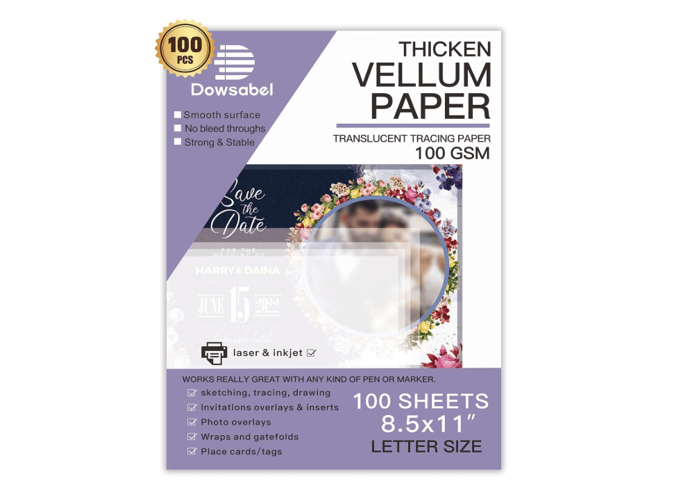 Translucent Vellum Paper, Dowsabel 68LBS 8.5 x 11 inches Printable Vellums for Card Overlays, Invitations Belly Bands, Envelope, Lantern,50 Sheets