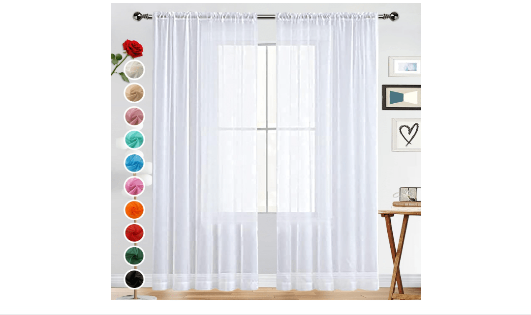 
SpaceDresser Basic Rod Pocket Sheer Voile Window Curtain Panels White 1 Pair 2 Panels 52 Width 84 Inch Long for Kitchen Bedroom Children Living Room...