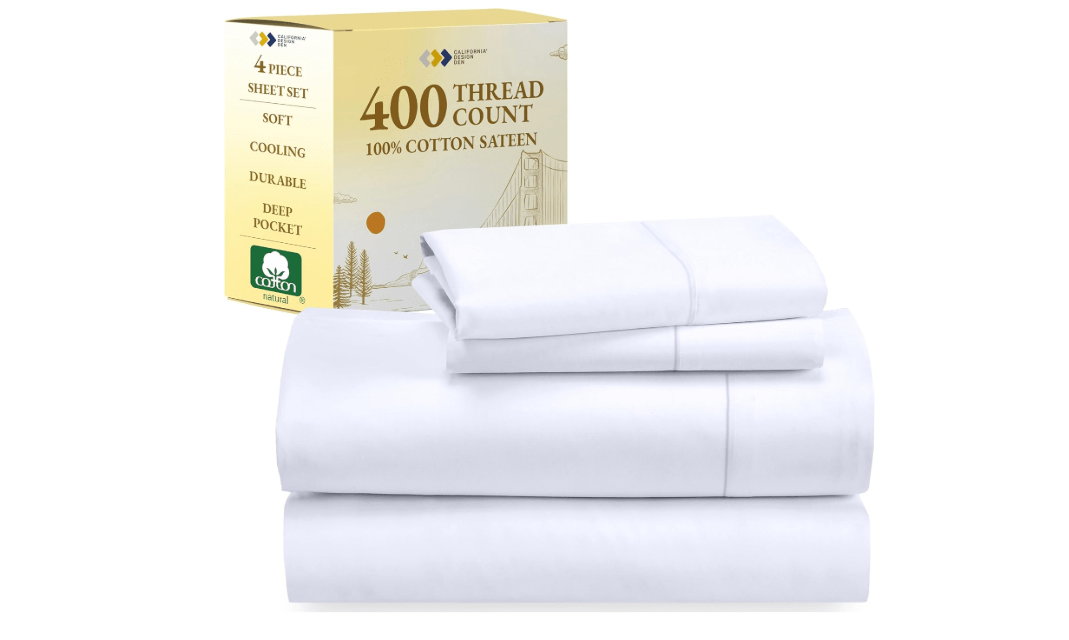 
California Design Den Full Size Bed Sheets Set - Soft 400 Thread Count Sateen, Natural 100% Cotton Sheets Full Size Bed Set, Deep Pockets for a Snug Fit,...
