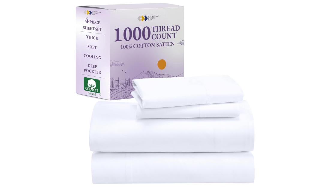 
California Design Den Queen Sheet Set - Luxury 1000 Thread Count Sateen, Thick and Natural 100% Cotton Bedsheets, Deep Pockets, Soft, Breathable and Durable...