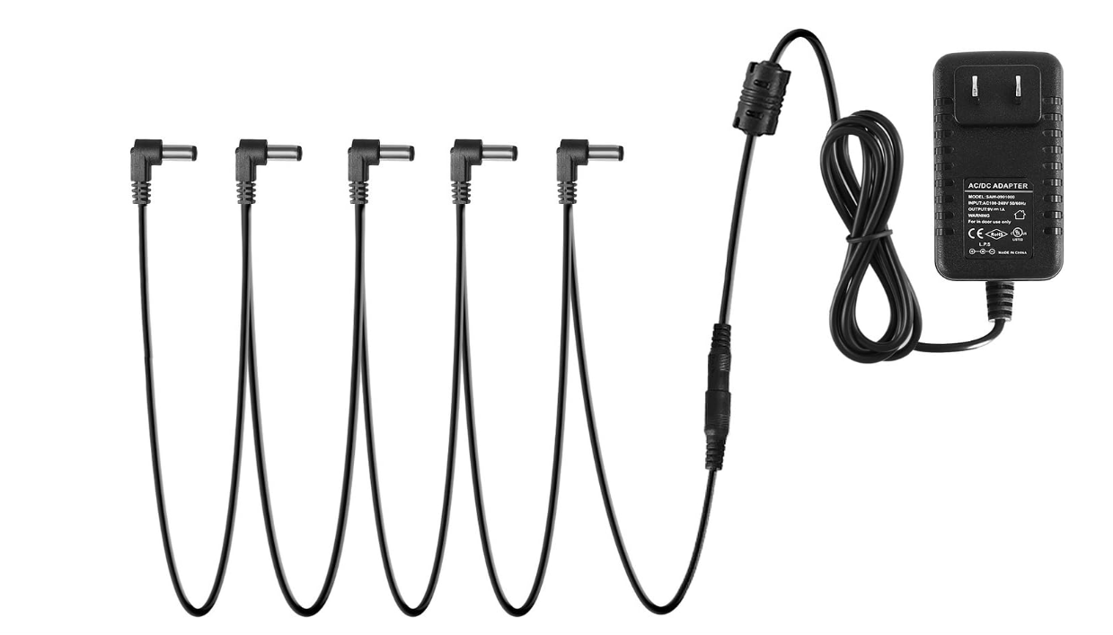  Donner DPA-1 Guitar Pedal Power Supply Adapter 9V DC 1A Tip Negative 5 Way Daisy Chain Cables for Guitar Effect Pedal