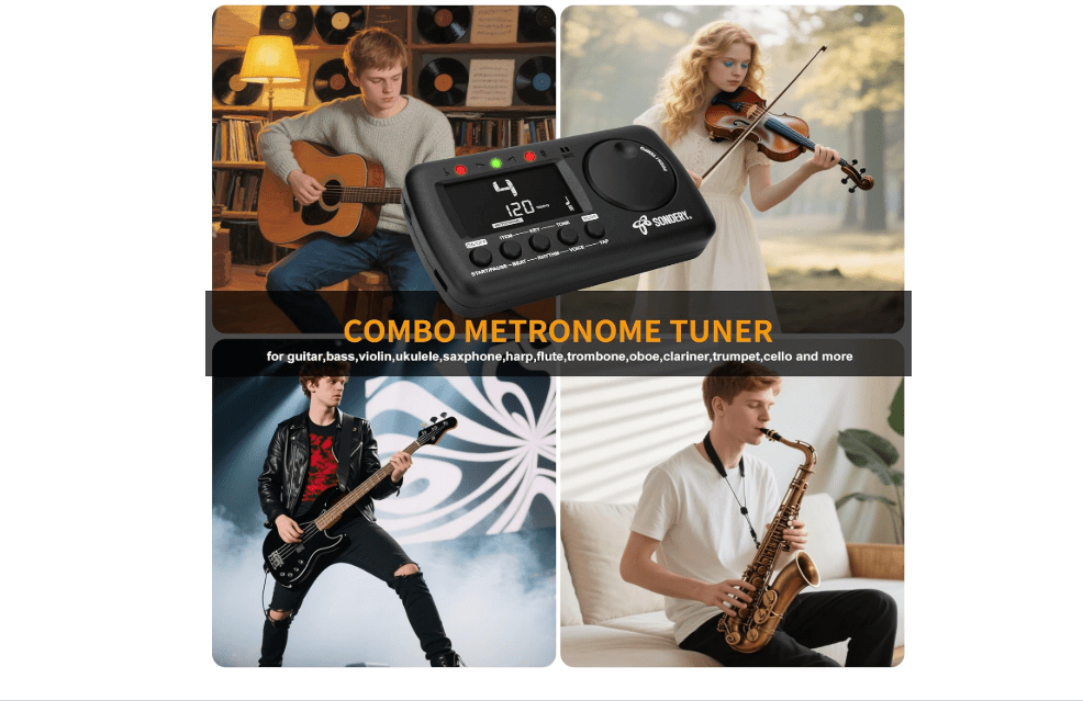  Sondery Digital Metronome Tuner 3 in 1, English Vocal Counting Metronome with Tap Tempo Chromatic Tuner Tone Generator Rechargeable Suitable for All Instruments