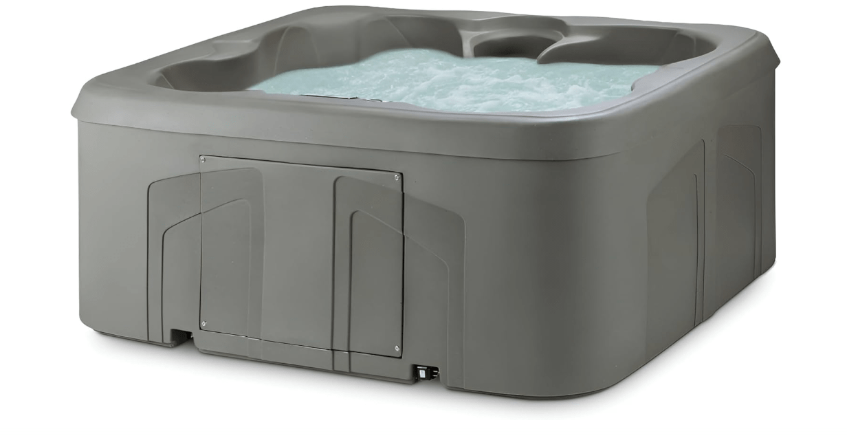 LifeSmart 4-Person Hot Tub with 13 High-Powered Jets & LED Lighting, Square, Taupe - Outdoor Spa w/ 4 Bucket Seats, Pump & Cover, 205-Gallon Water...