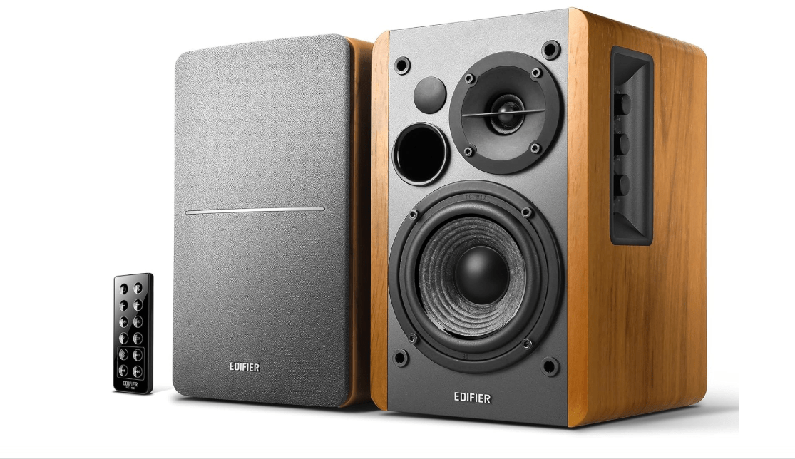 Edifier R1280DB Powered Bluetooth Bookshelf Speakers - Optical Input - Wireless Studio Monitors - 4 Inch Near Field Speaker - 42w RMS - Wood Grain
