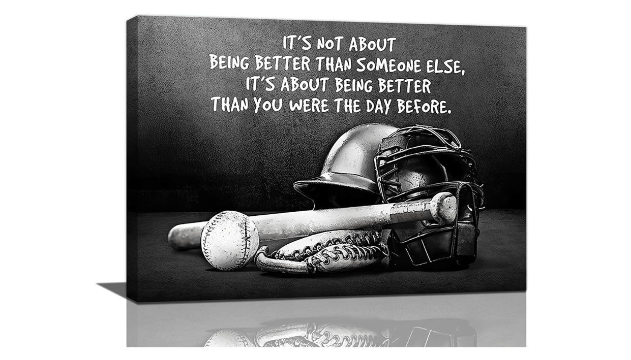 Tourrest Baseball Sports Wall Art Black and White Motivational Poster Inspirational Baseball Canvas Prints Painting Retro Sports Wall Decor for Boys Men...