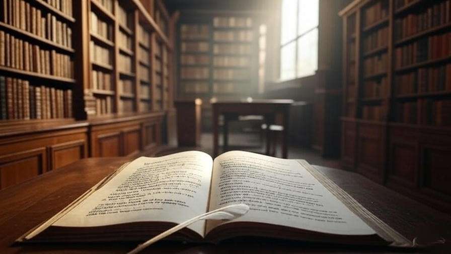 Serene library with Shakespearean script and quill for poetic inspiration