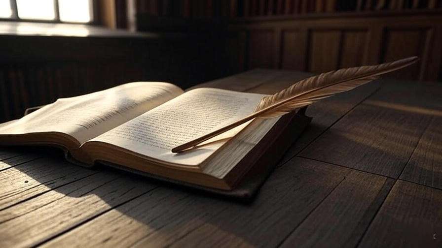 First Folio manuscript on a table with morning light, representing Shakespeare’s primary sources.