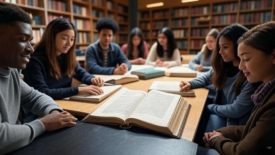 Modern classroom with students studying Mercutio's quotes from Romeo and Juliet, highlighting educational value