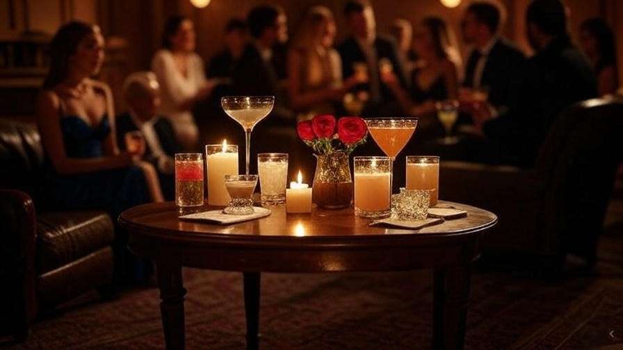 Cozy table with candles and cocktails during a Juliet Happy Hour discussion