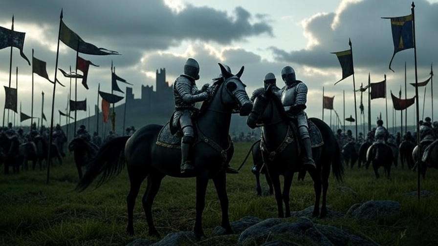 Medieval battlefield scene for Henry V play synopsis