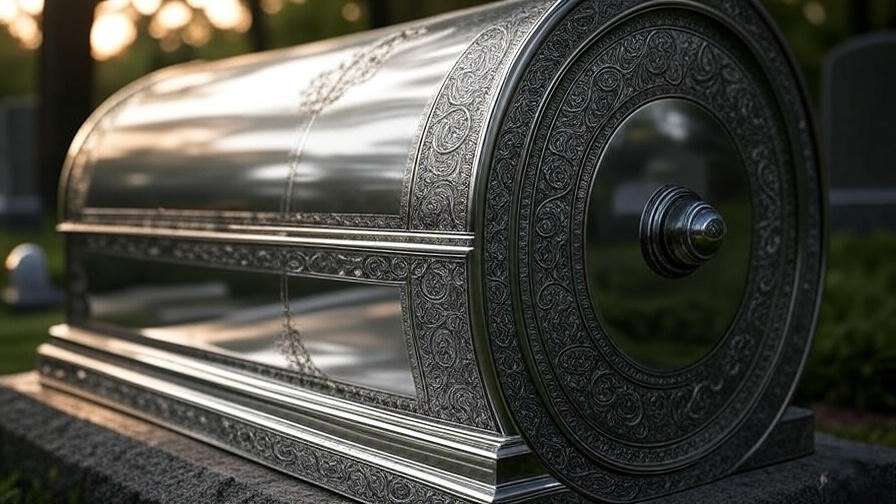 Elegant metal burial vault for sale in a calm cemetery, offering premium protection.