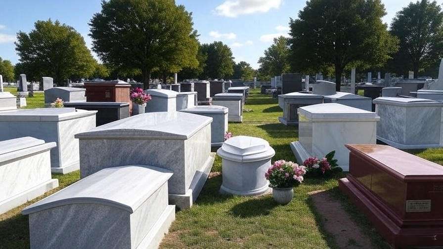 Cemetery with different burial vaults for sale, highlighting regulatory compliance.
