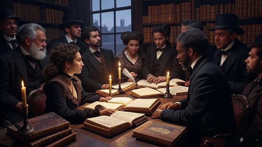 19th-century Brooklyn literary group discussing Shakespeare, reflecting cultural scene in Montague St era