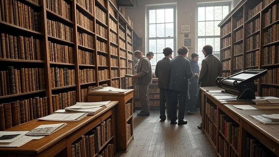 Inside 195 Montague St 19th-century bookstore, showcasing Shakespeare editions and printing press