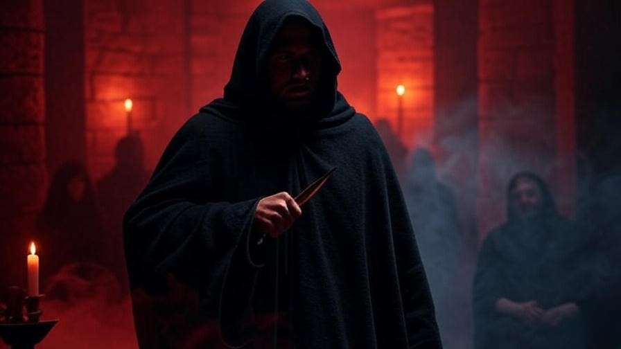 Intense stage image of Macbeth's tragic ambition in free one act plays adaptation.