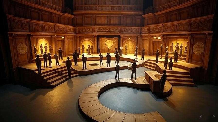 Illustration of sales playbook components inspired by Shakespearean theater structure for business strategy.