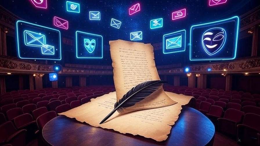 Digital dashboard blending with Shakespearean elements for email and social media sales playbook examples.
