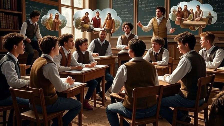 Classroom workshop scene depicting Shakespeare educational sales playbook for schools and universities.
