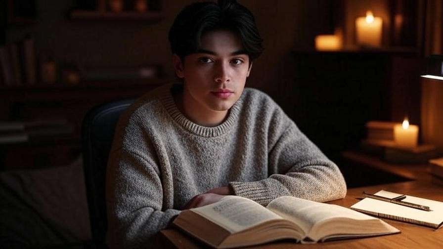 Modern person journaling with Shakespeare book for sad poems engagement