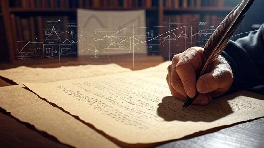 Hand writing with quill on parchment with digital syllable count overlay