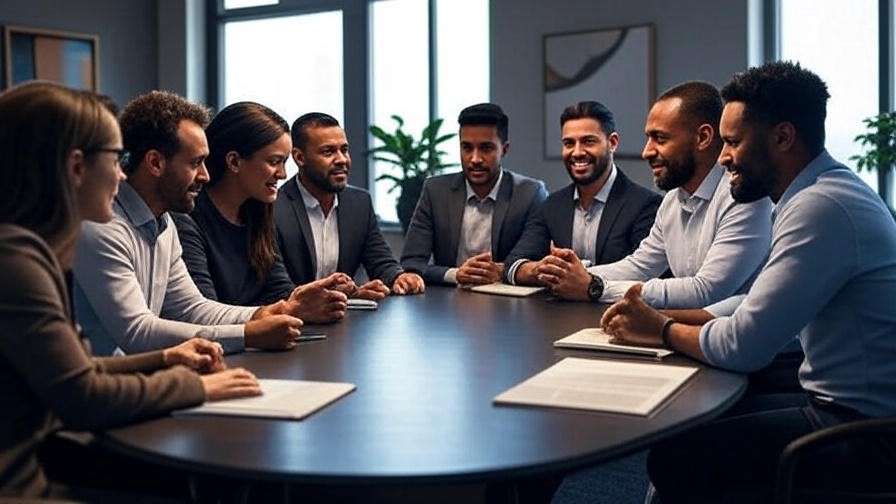 Modern workplace team collaborating with Shakespeare book, farewell speech inspiration, professional setting.