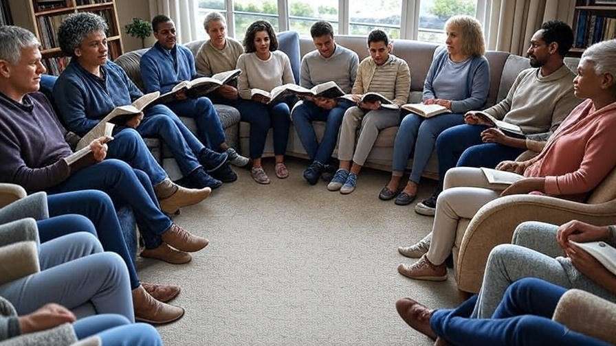 Grief therapy session with people holding books in warm lighting