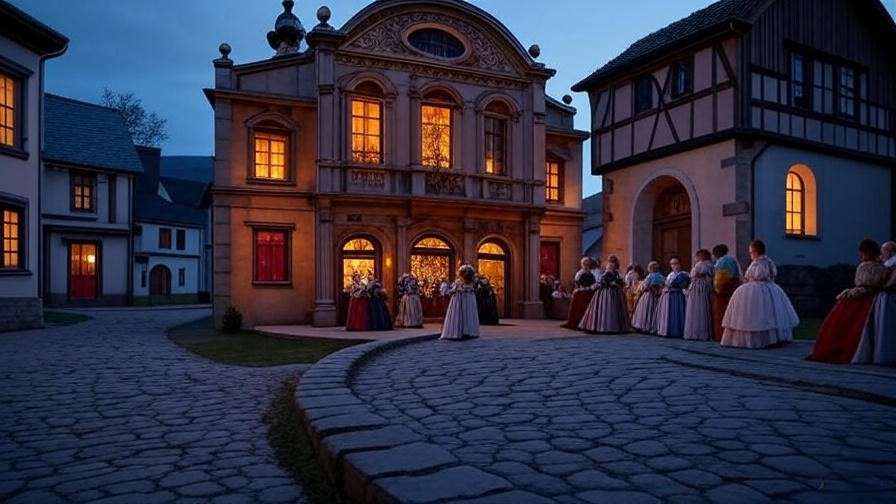 Historic theater in Carmel Hamlet for Shakespeare performances at twilight with costumed audience