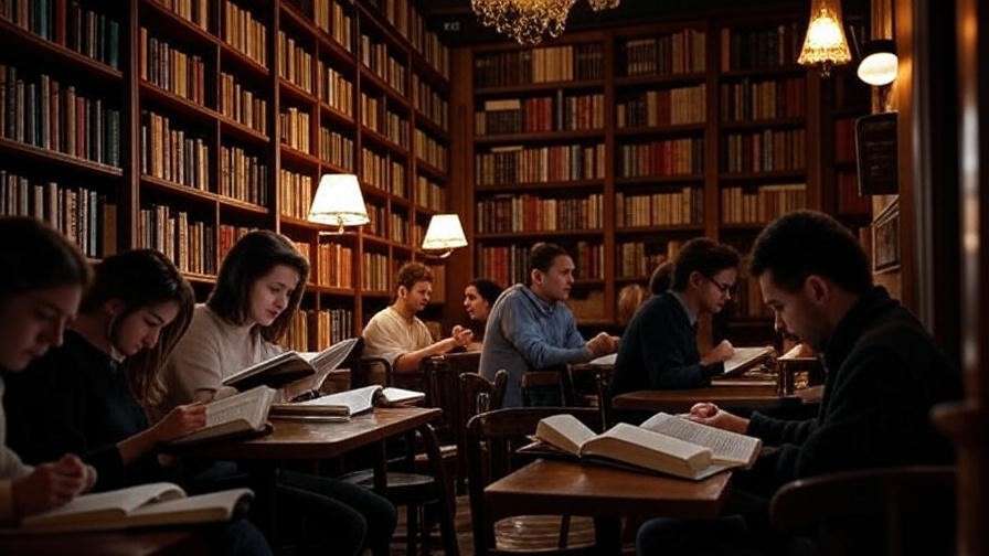 Vintage cafe in Carmel Hamlet with patrons reading Shakespeare
