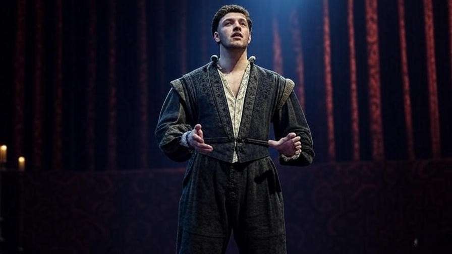 Actor performing Hamlet soliloquy on stage, showcasing performance history