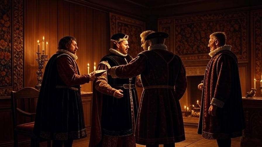 Illustration of Hamlet, Ophelia, and Claudius in a royal court, analyzed with Hamlet SparkNotes