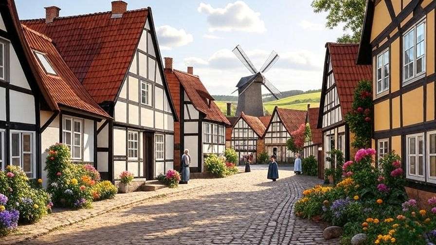Downtown Solvang Danish village with windmill and flower-lined streets near Hamlet Inn