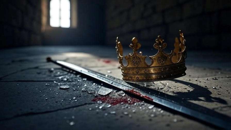 Broken crown and shattered sword symbolizing Duncan’s fallen trust in Macbeth.