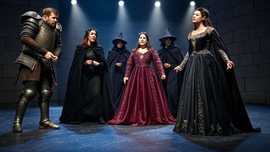 Theatrical performance of Macbeth Act 1 with actors and witches