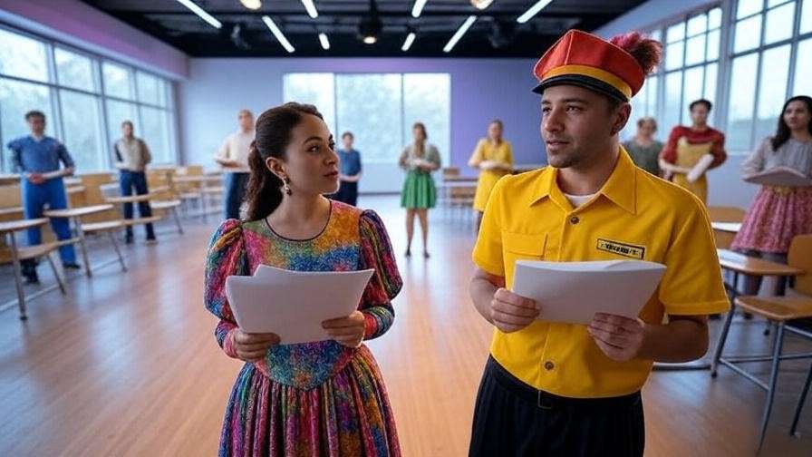 Twelfth Night character rehearsal in modern classroom or theater