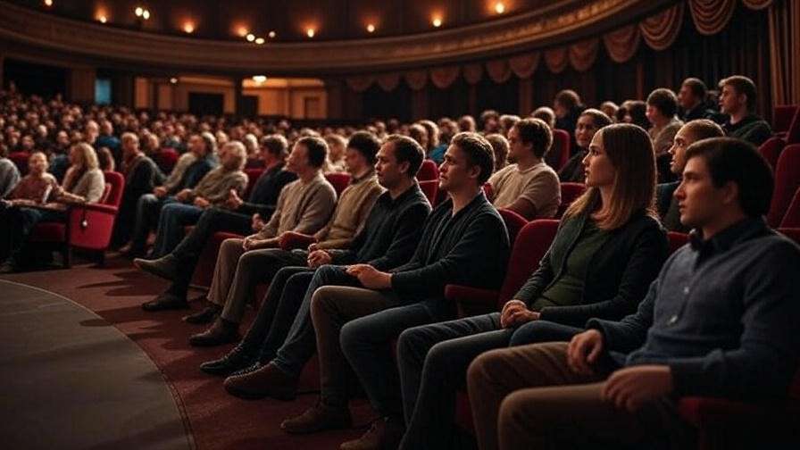 Diverse audience enjoying a Shakespearean play at Merchants Walk Theater with actors on stage.