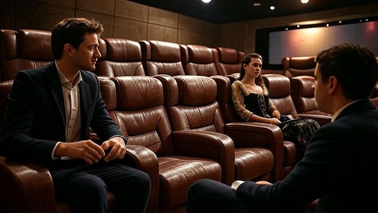 Modern recliner seats in Merchants Walk Movie Theater auditorium with large screen.
